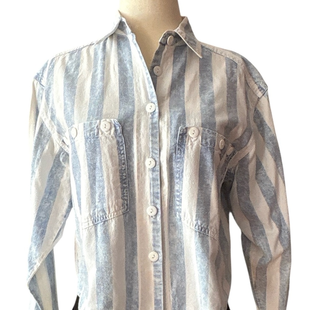 ANDREW’S BLUES Blue and White Striped Button-Up Shirt